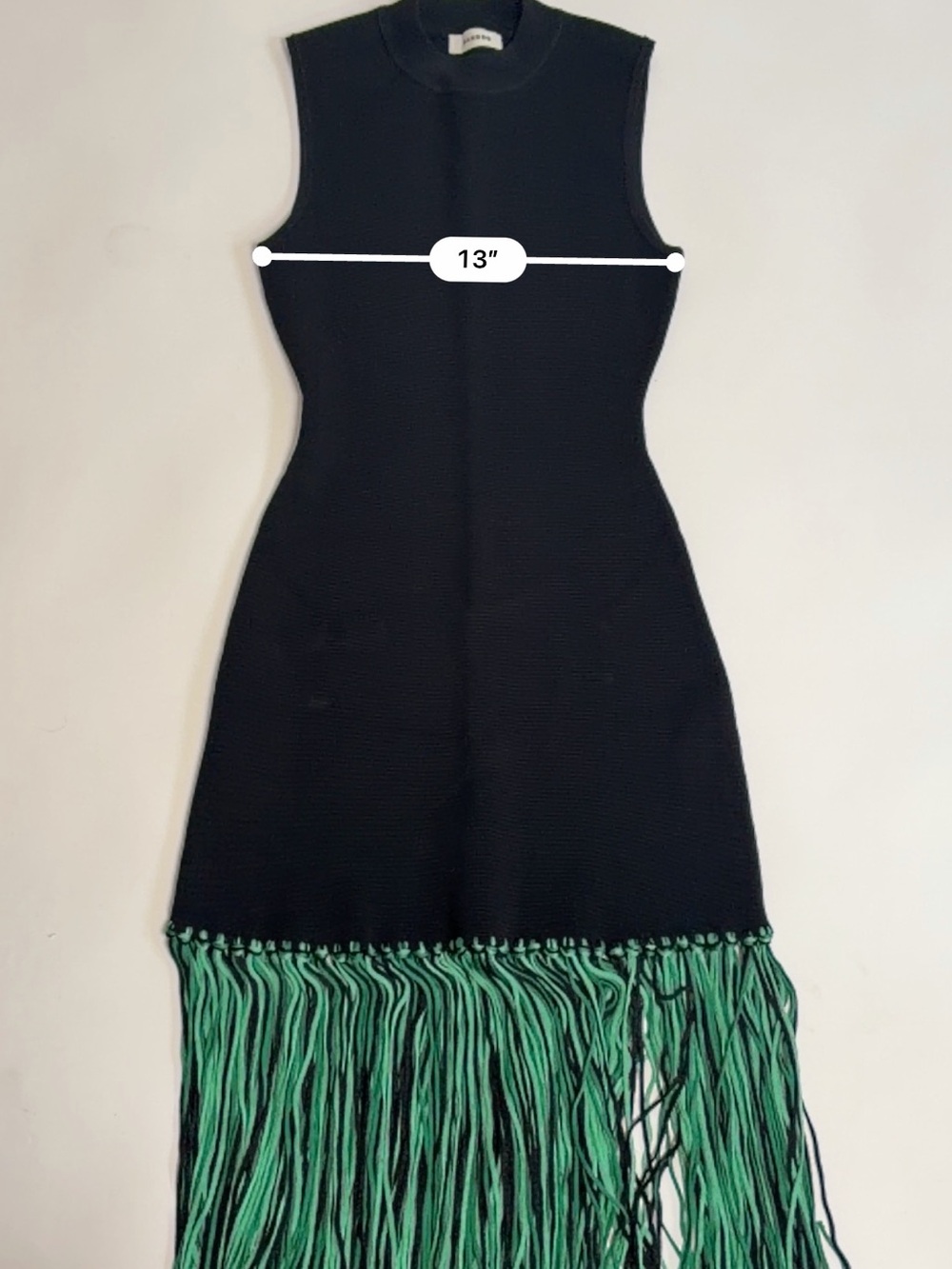 Sandro Bambie Black & Green Fringe Hem Knit Dress - Picture 8 of 10